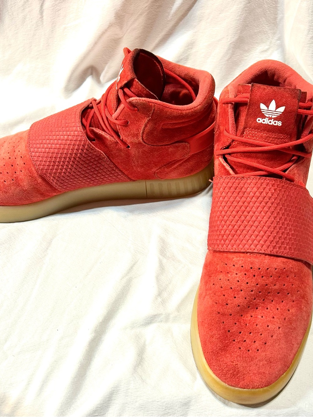 adidas Red High-Top Suede Sneaker with Gum Sole